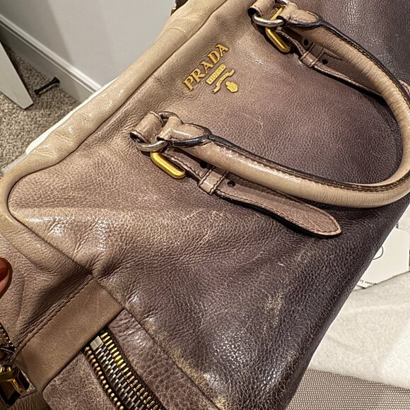 Prada Ardesia/Fumo Ombre Glace Leather Zippers Satchel Bag - Picture 6 of 16